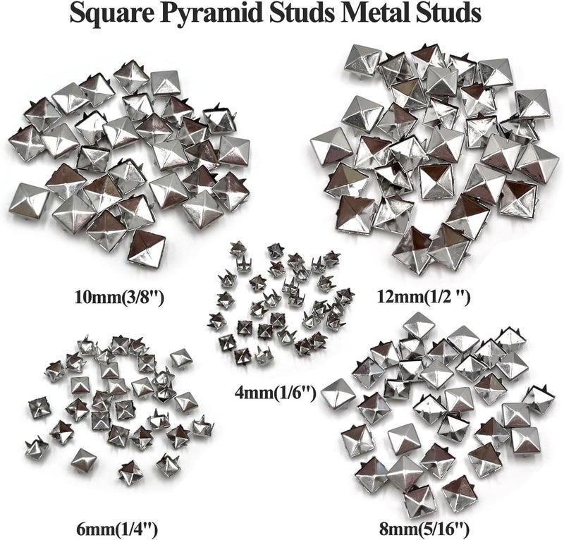 honigo Silver 150pcs Square Pyramid Studs Metal Studs Spikes for Clothing,Shoe,Leather,Jacket,Punk,Crafts,Clothes,Jeans,Jewelry4/6/8/10/12mm - Image 4